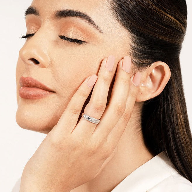 0.88 ct Round And Baguette Diamond Wedding Band-VIRABYANI