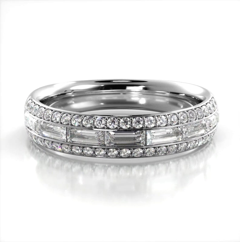 0.88 ct Round And Baguette Diamond Wedding Band