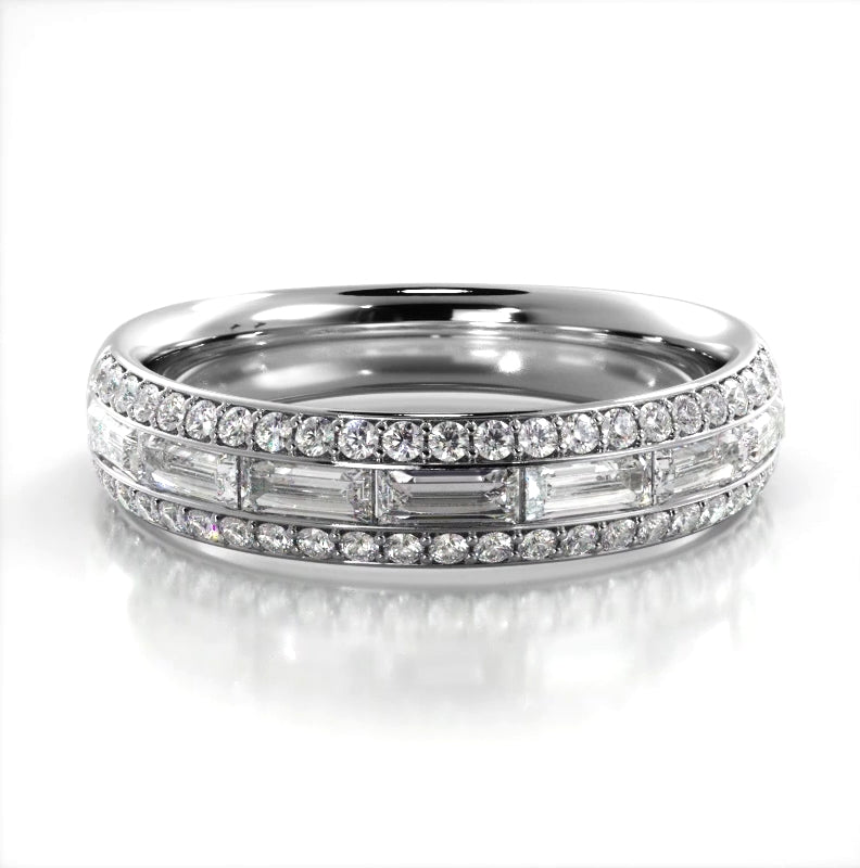 0.88 ct Round And Baguette Diamond Wedding Band-VIRABYANI