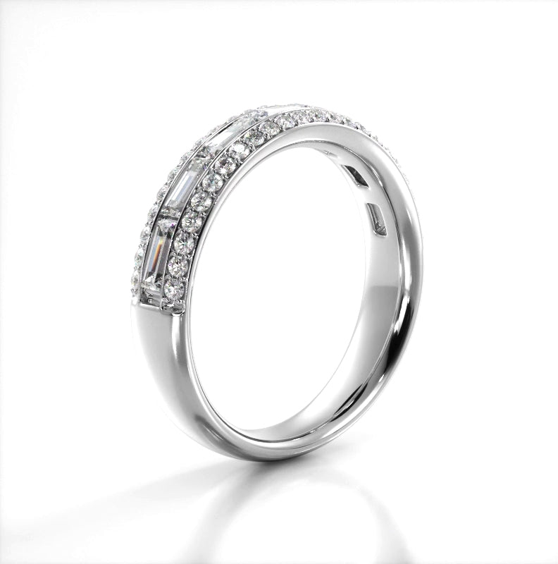 0.88 ct Round And Baguette Diamond Wedding Band-VIRABYANI