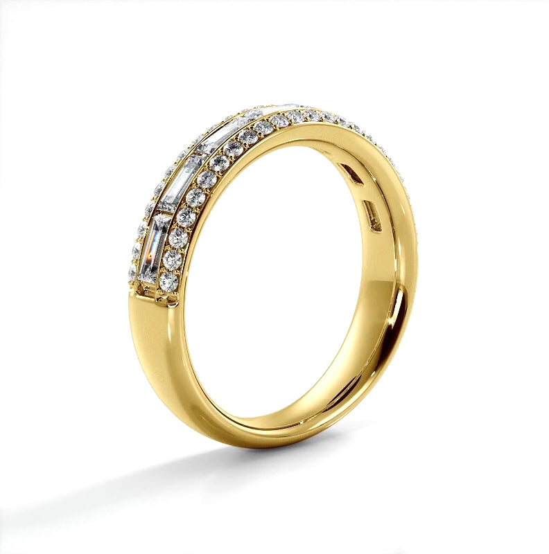 0.88 ct Round And Baguette Diamond Wedding Band-VIRABYANI