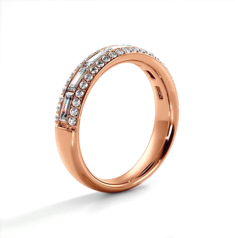 0.88 ct Round And Baguette Diamond Wedding Band-VIRABYANI