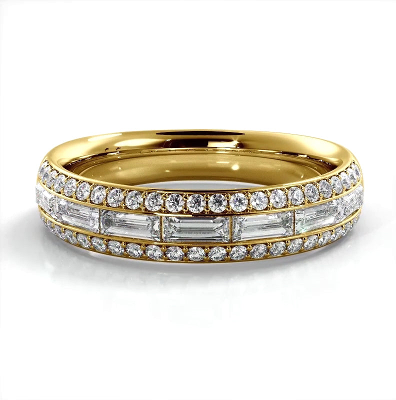 0.88 ct Round And Baguette Diamond Wedding Band-VIRABYANI