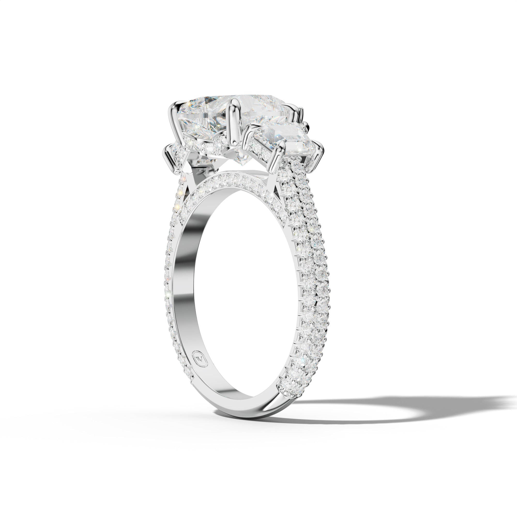 Vanessa Heart Center Trapezoid Side Diamond Engagement Ring