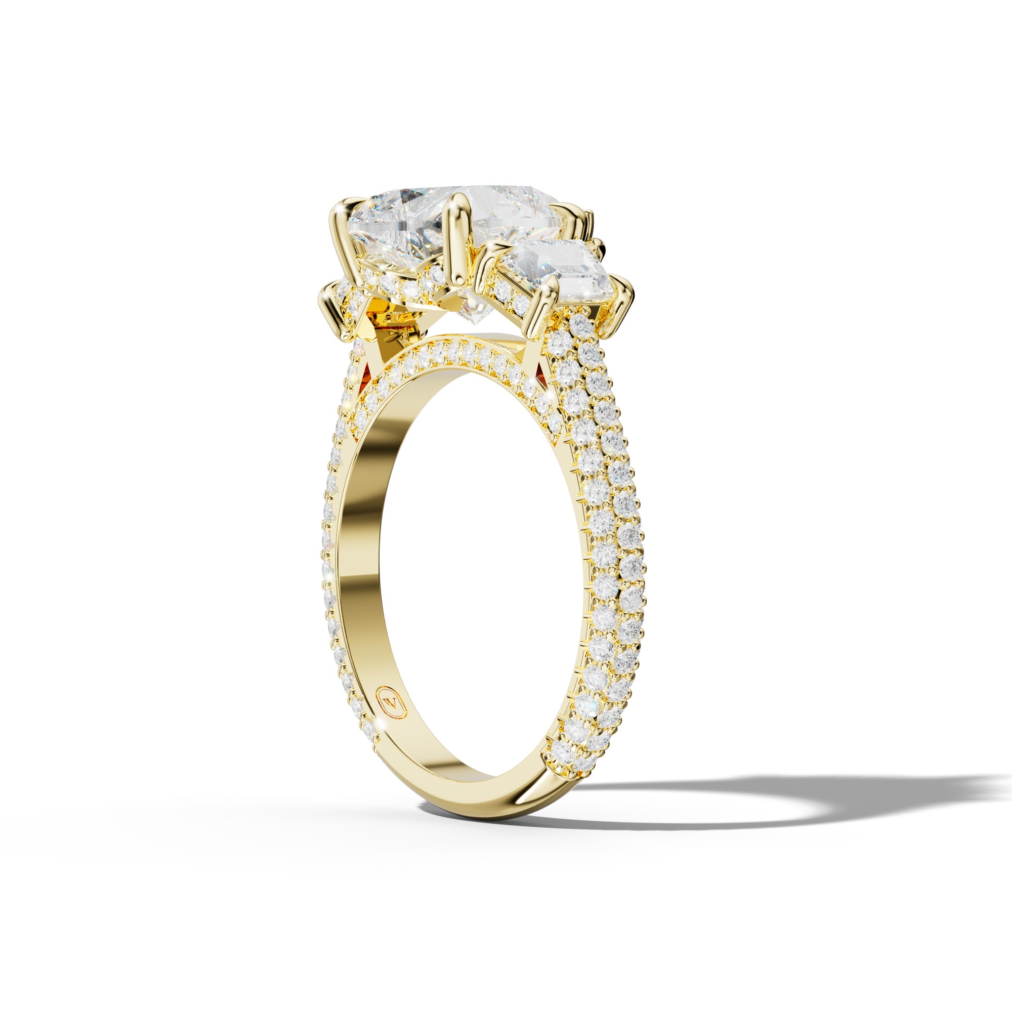 Vanessa Heart Center Trapezoid Side Diamond Engagement Ring