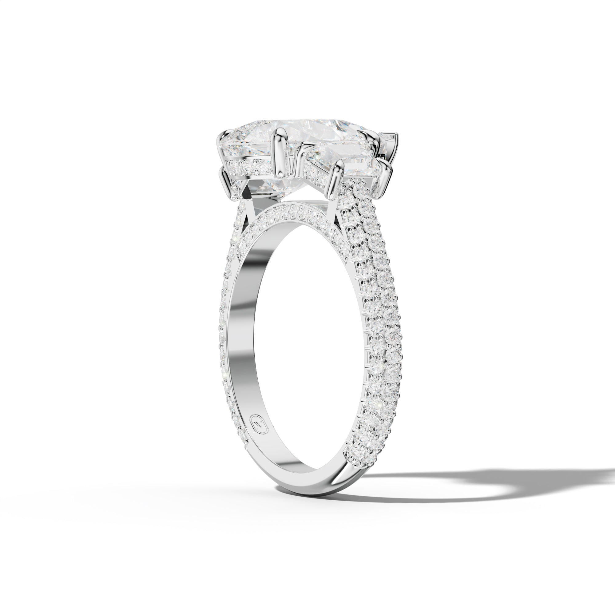 Vanessa Pear Center Trapezoid Side Diamond Engagement Ring