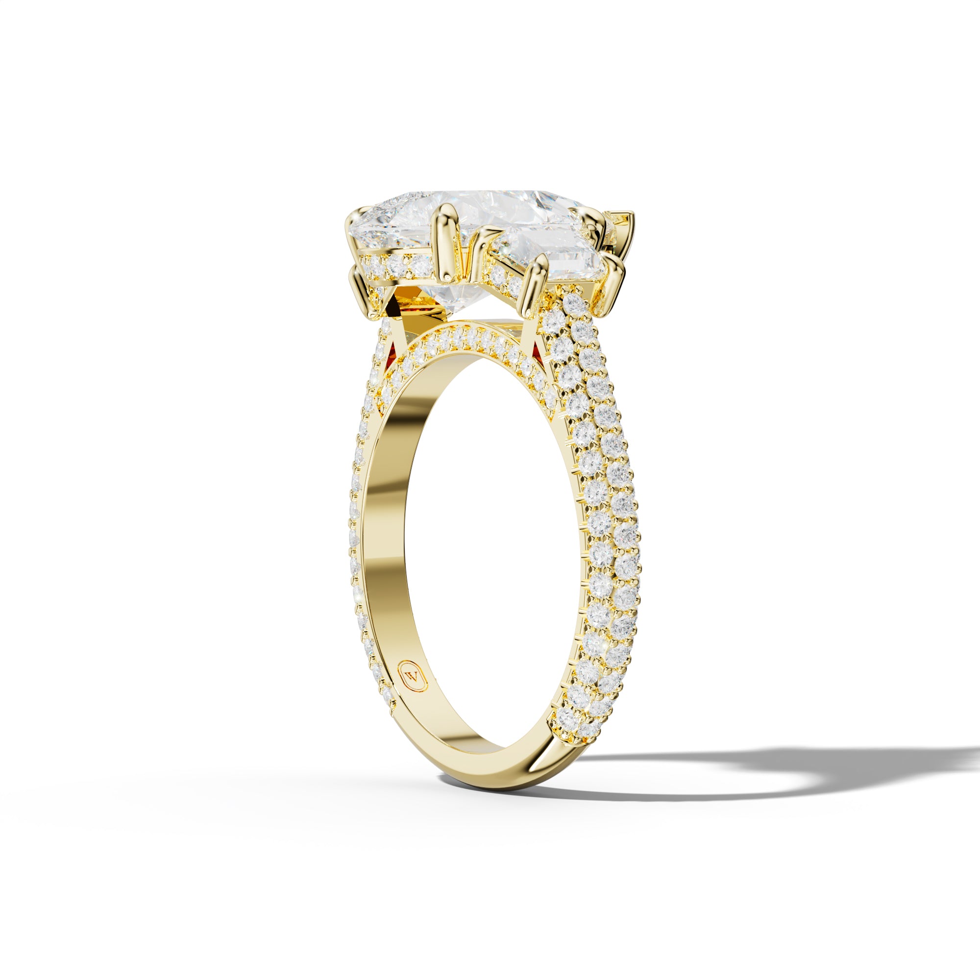Vanessa Pear Center Trapezoid Side Diamond Engagement Ring