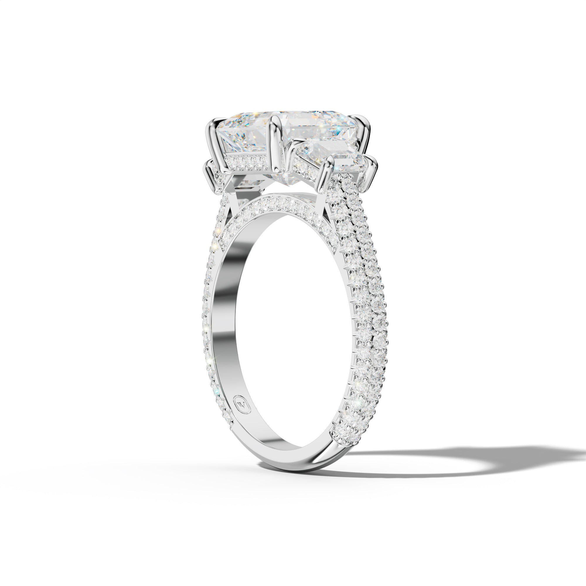 Vanessa Asscher Center Trapezoid Side Diamond Engagement Ring