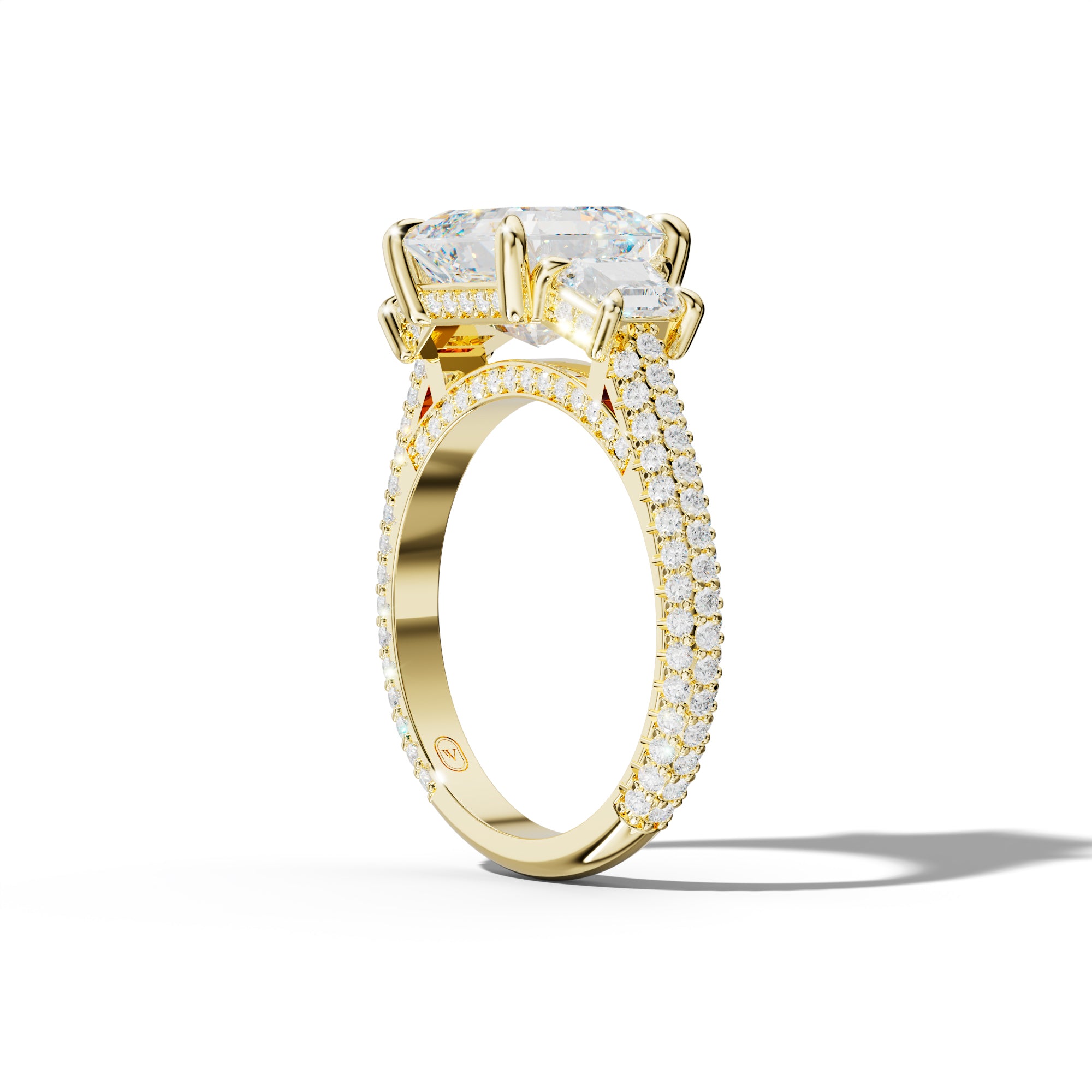 Vanessa Asscher Center Trapezoid Side Diamond Engagement Ring