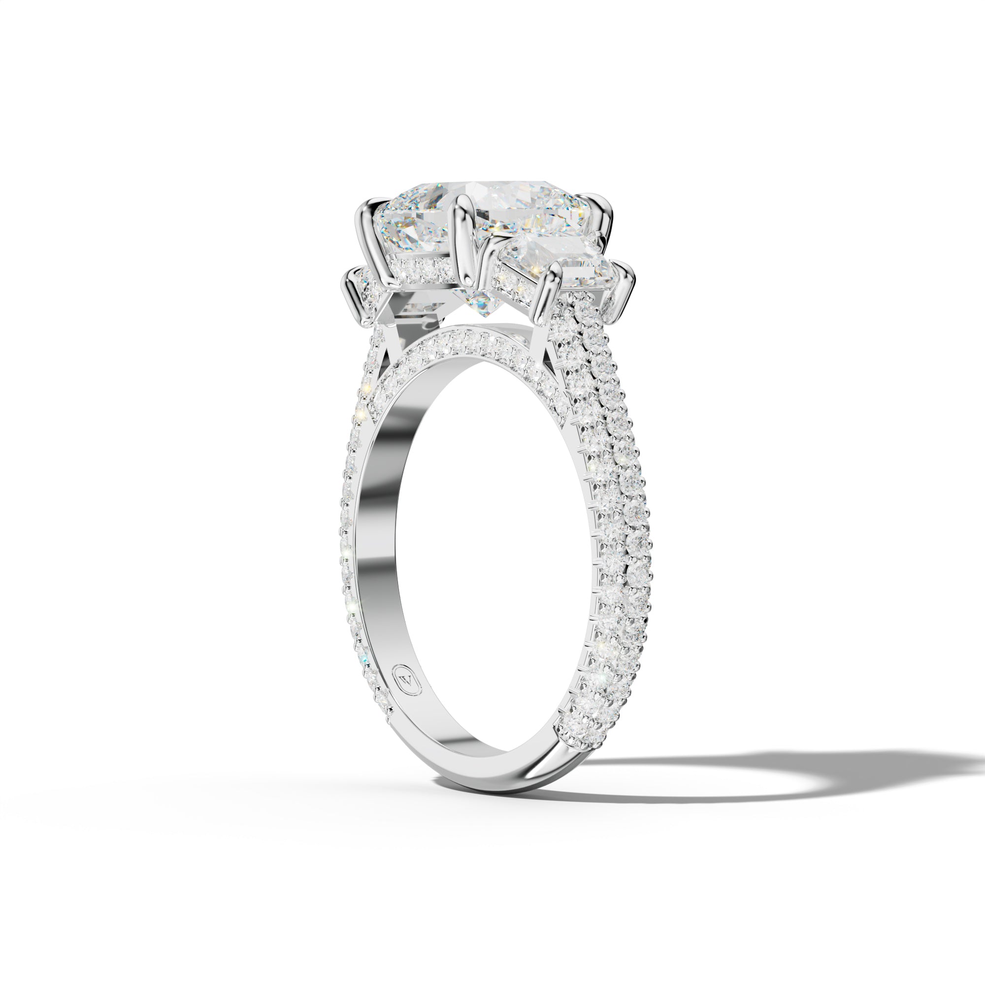 Vanessa Cushion Center Trapezoid Side Diamond Engagement Ring