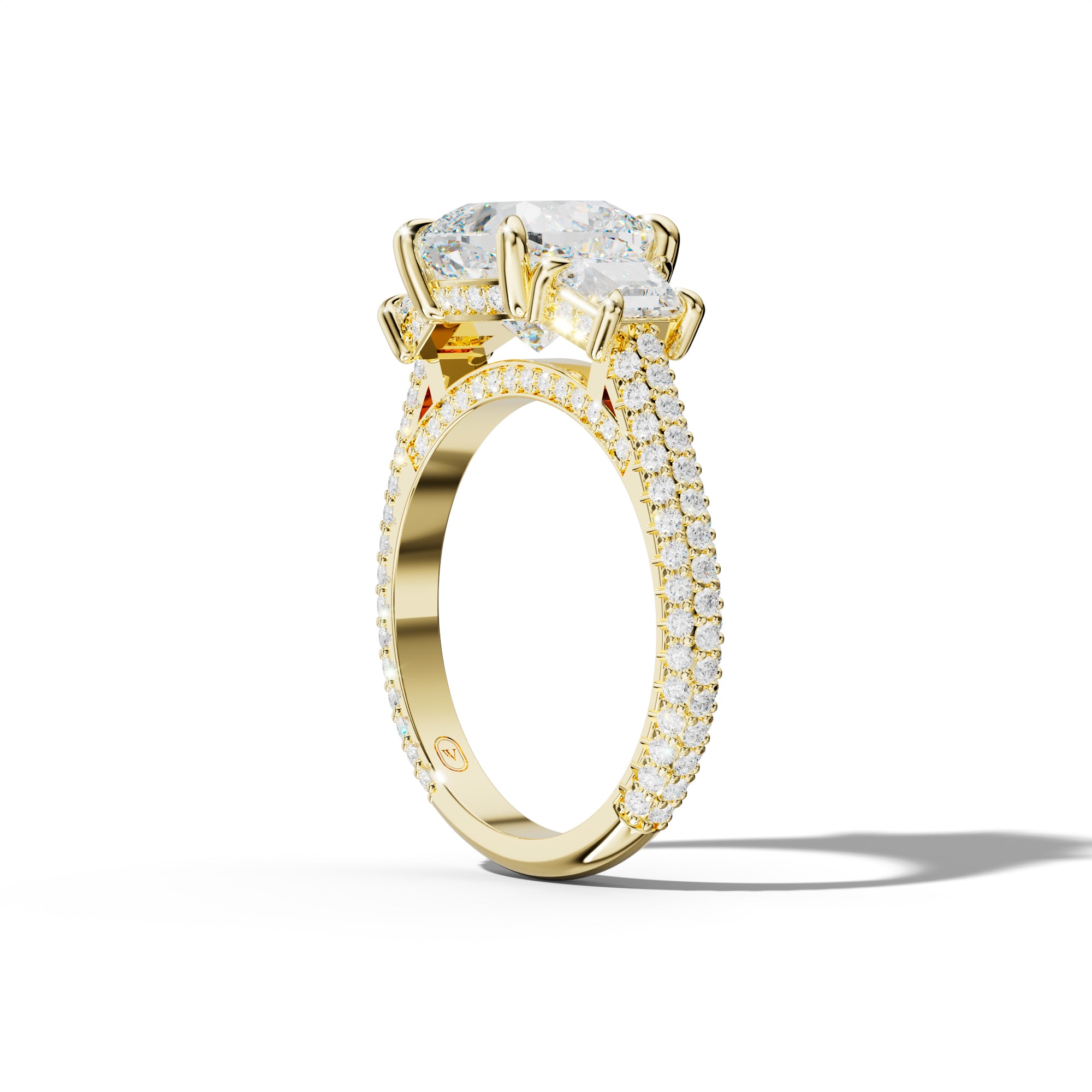 Vanessa Cushion Center Trapezoid Side Diamond Engagement Ring