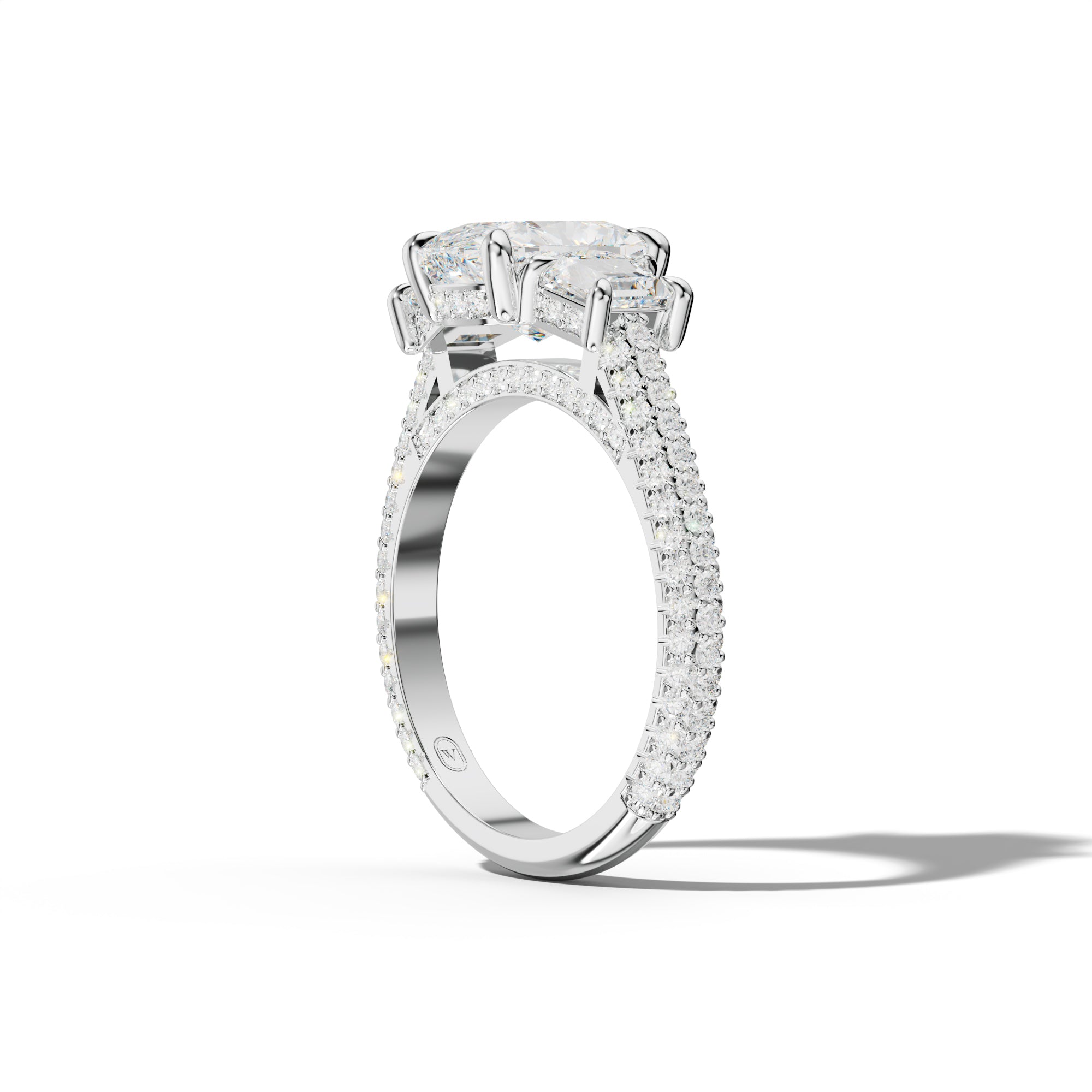 Vanessa Elongated Cushion Center Trapezoid Side Diamond Engagement Ring