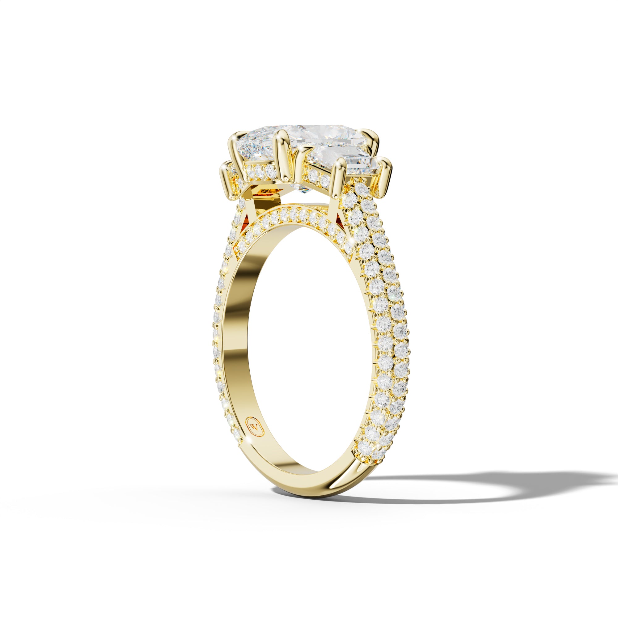 Vanessa Elongated Cushion Center Trapezoid Side Diamond Engagement Ring