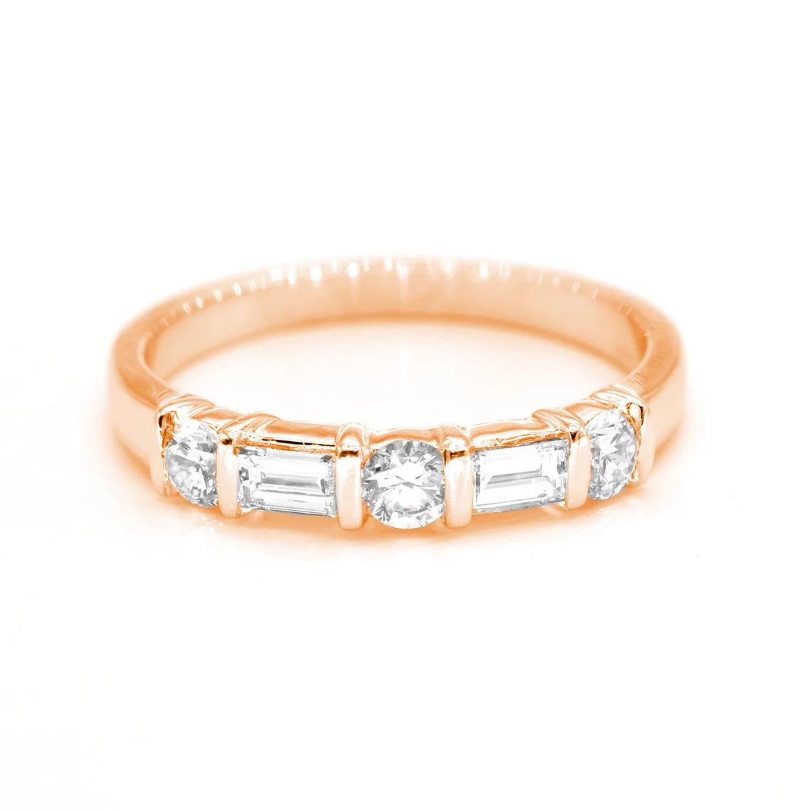 Round and Baguette Diamond Band, Bar Set Diamond Anniversary Ring-VIRABYANI