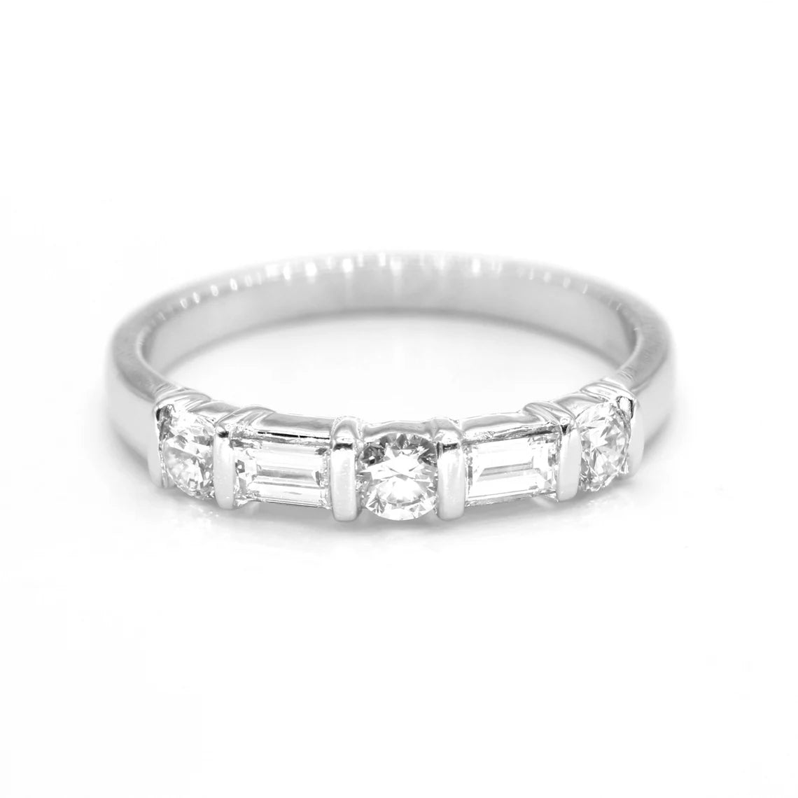 Round and Baguette Diamond Band, Bar Set Diamond Anniversary Ring ...