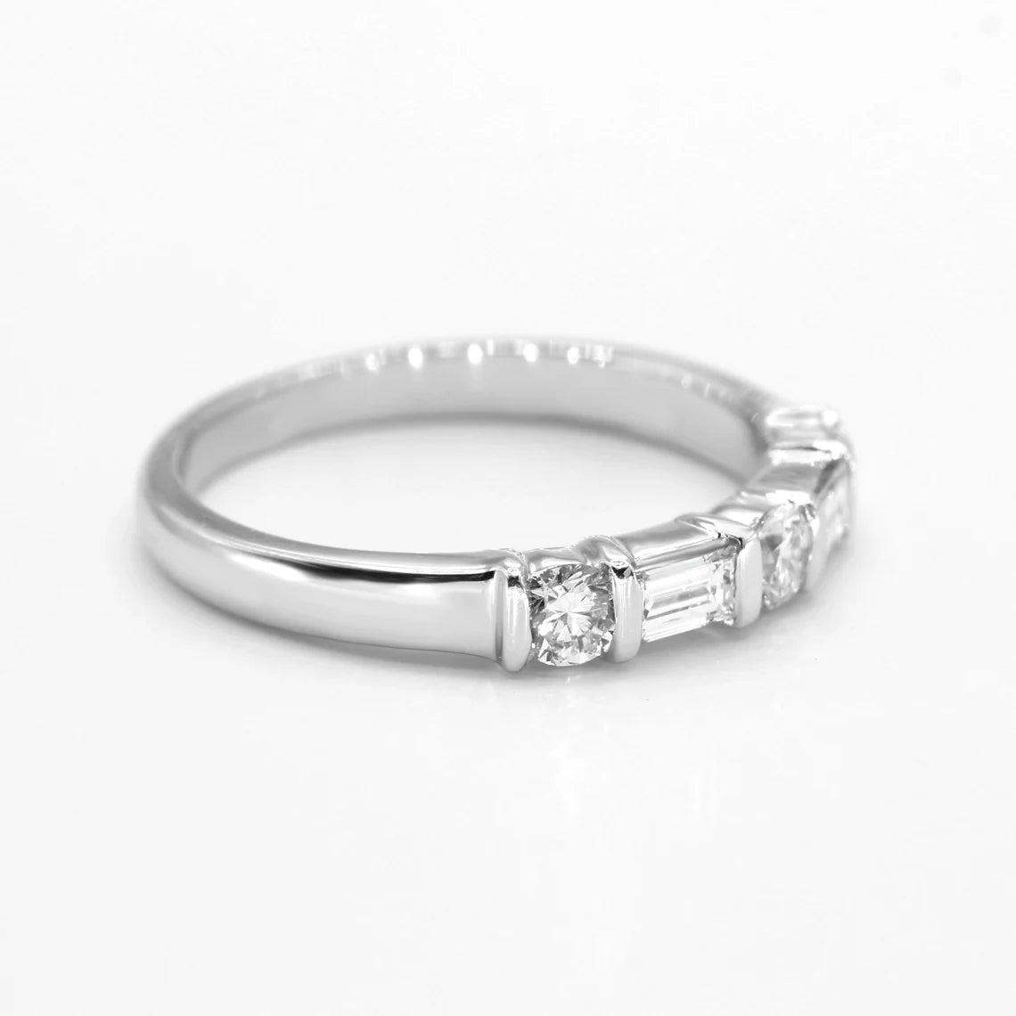 Round and Baguette Diamond Band, Bar Set Diamond Anniversary Ring-VIRABYANI