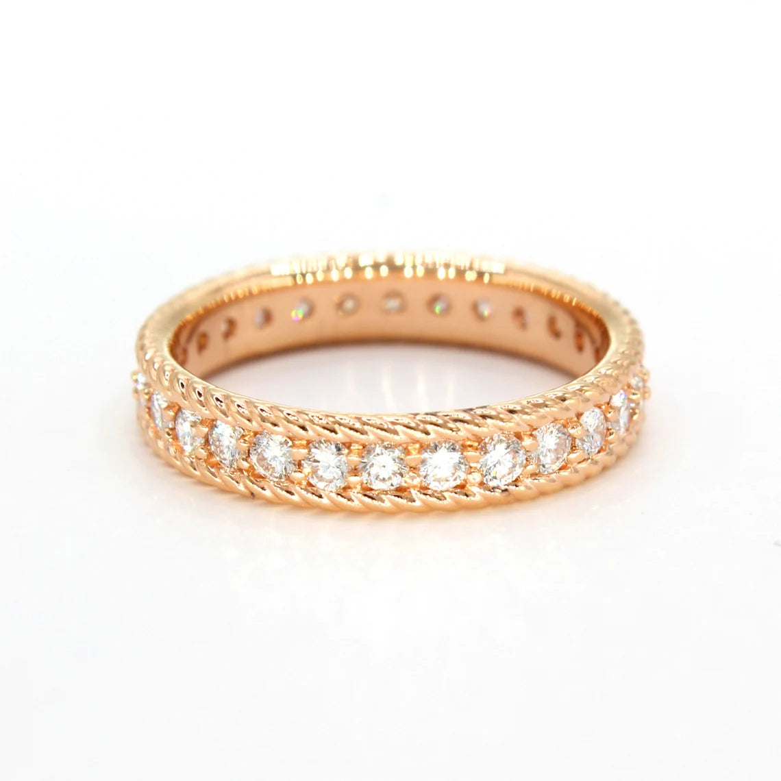 0.90 ct. Diamond Eternity Band, Rope Designed Edge Ring Vintage Inspired-VIRABYANI
