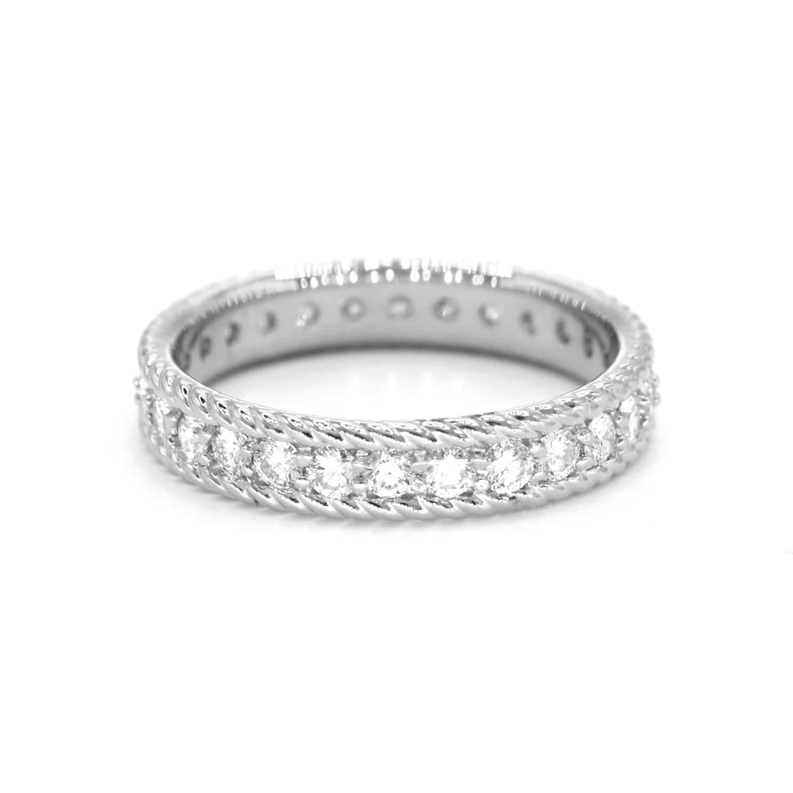 0.90 ct. Diamond Eternity Band, Rope Designed Edge Ring Vintage Inspired-VIRABYANI