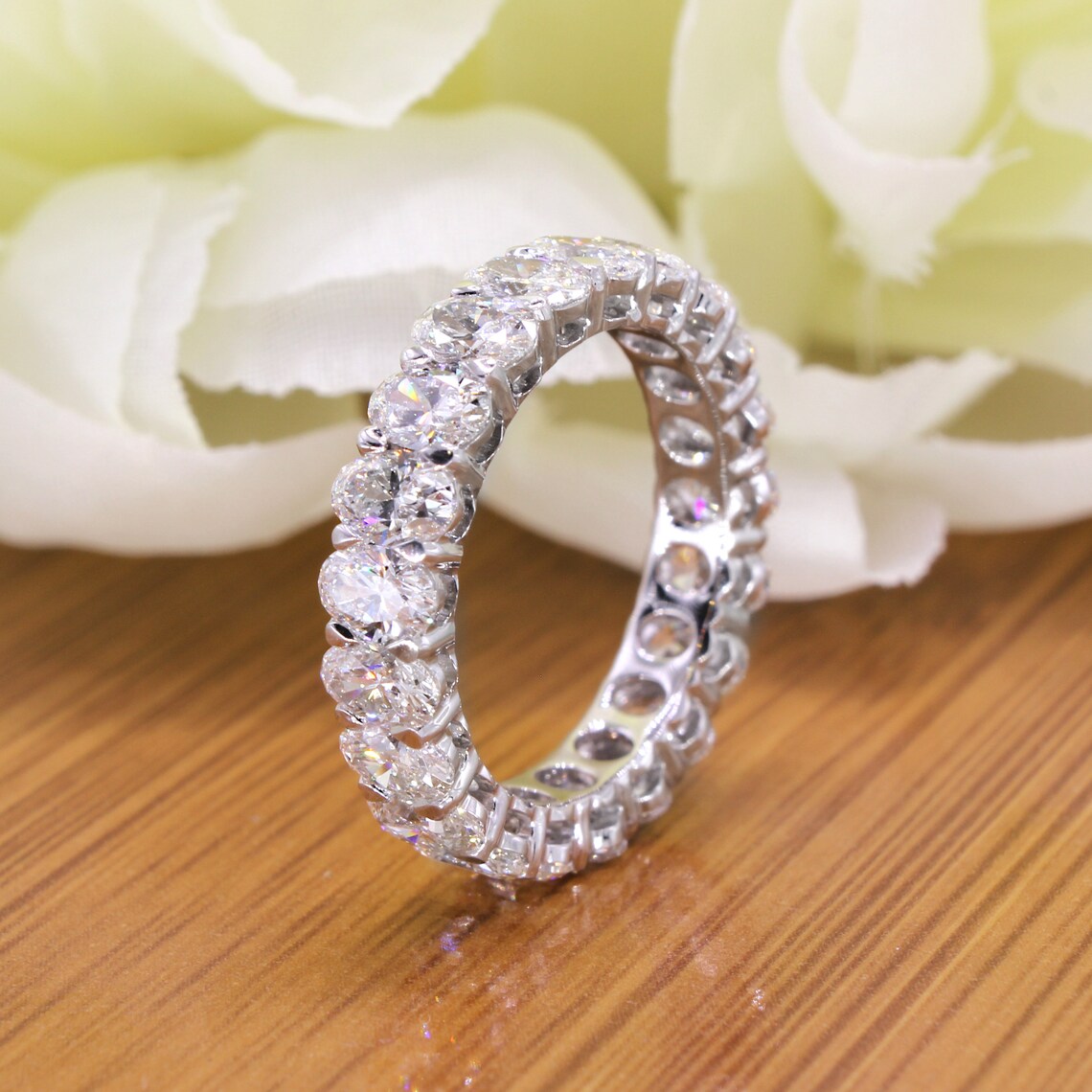 4.20 ct. Oval Diamond Wedding Band, Shared Prong Set Diamond Eternity Ring
