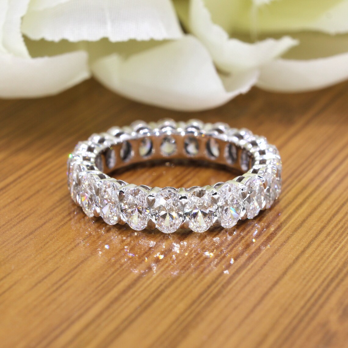 4.20 ct. Oval Diamond Wedding Band, Shared Prong Set Diamond Eternity Ring-VIRABYANI