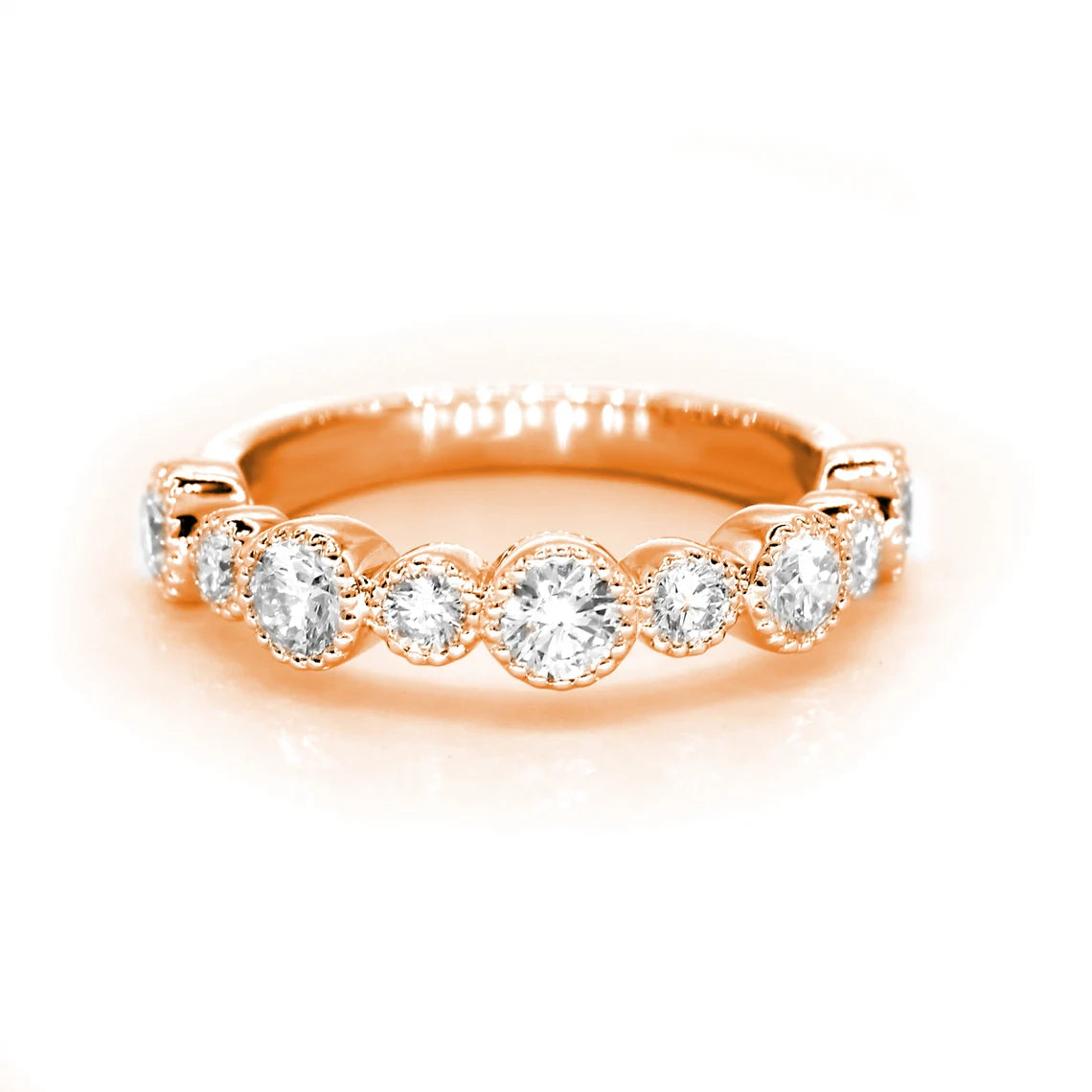 0.85 ct. Round Diamond Wedding Stackable Band, Bezel Set Milgrain Accent Ring-VIRABYANI