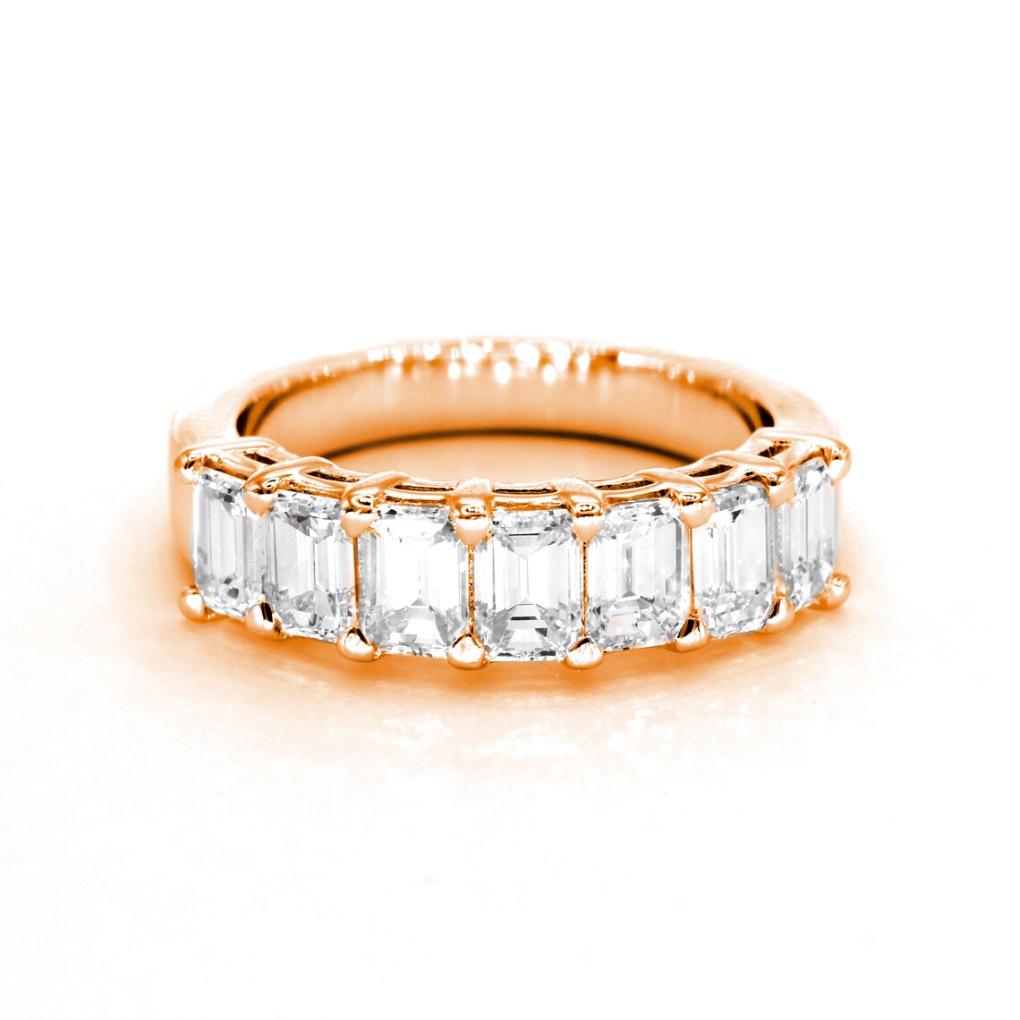2.17 ct. Emerald Cut Diamond Wedding Band, 7 Stone Ring Anniversary Ring-VIRABYANI
