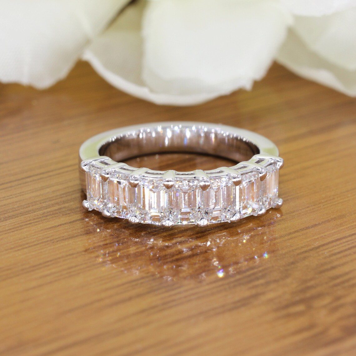 2.17 ct. Emerald Cut Diamond Wedding Band, 7 Stone Ring Anniversary Ring