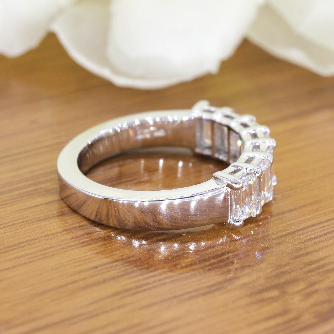 2.17 ct. Emerald Cut Diamond Wedding Band, 7 Stone Ring Anniversary Ring