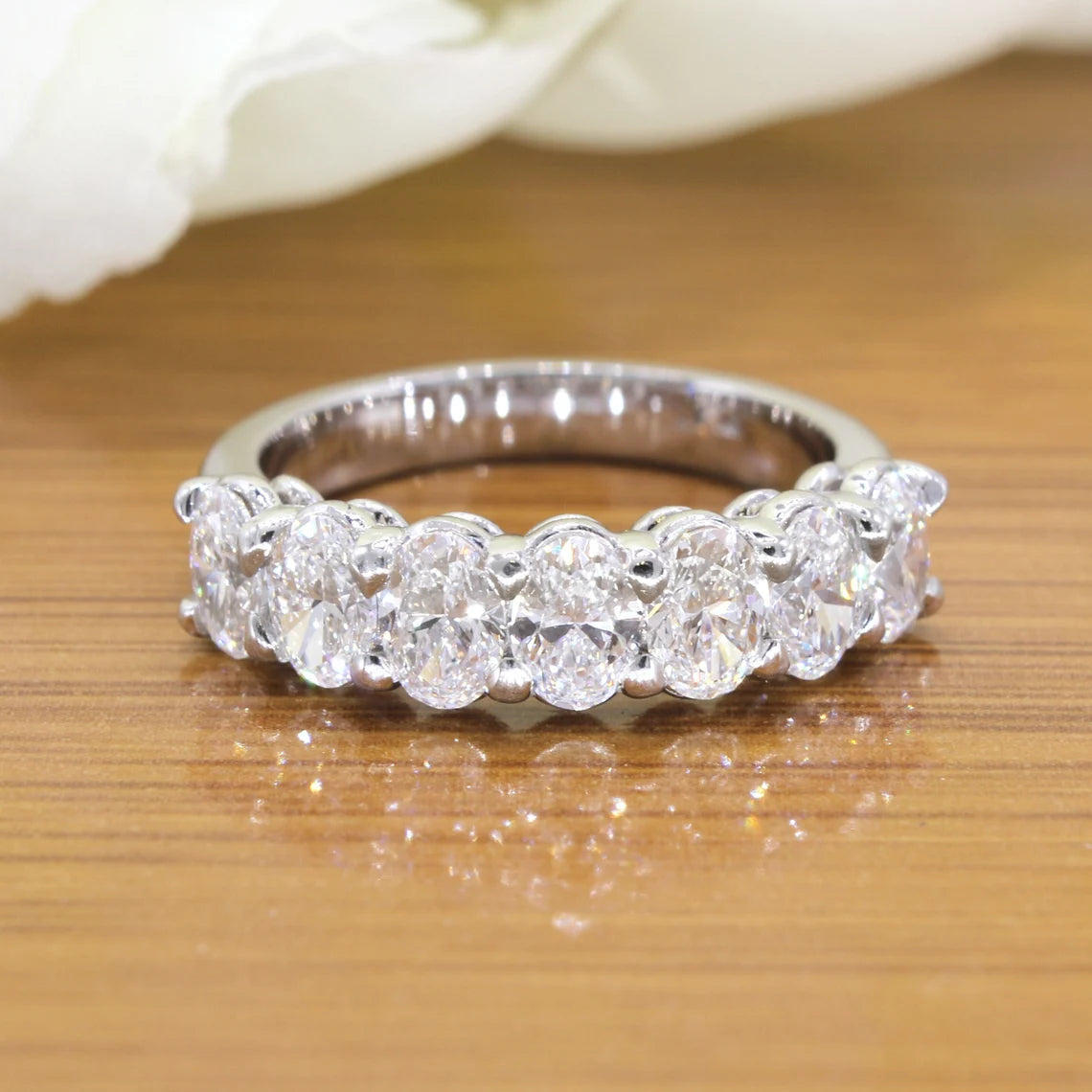 1.88 ct. Oval Diamond Wedding Ring , Shared Prong Set 7 Stone Band