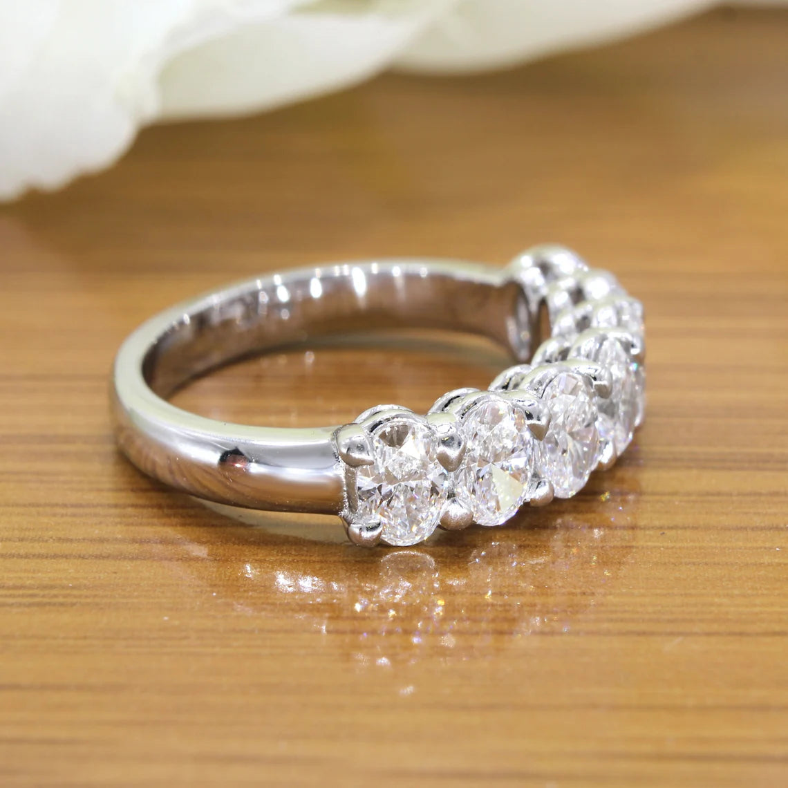 1.88 ct. Oval Diamond Wedding Ring , Shared Prong Set 7 Stone Band-VIRABYANI