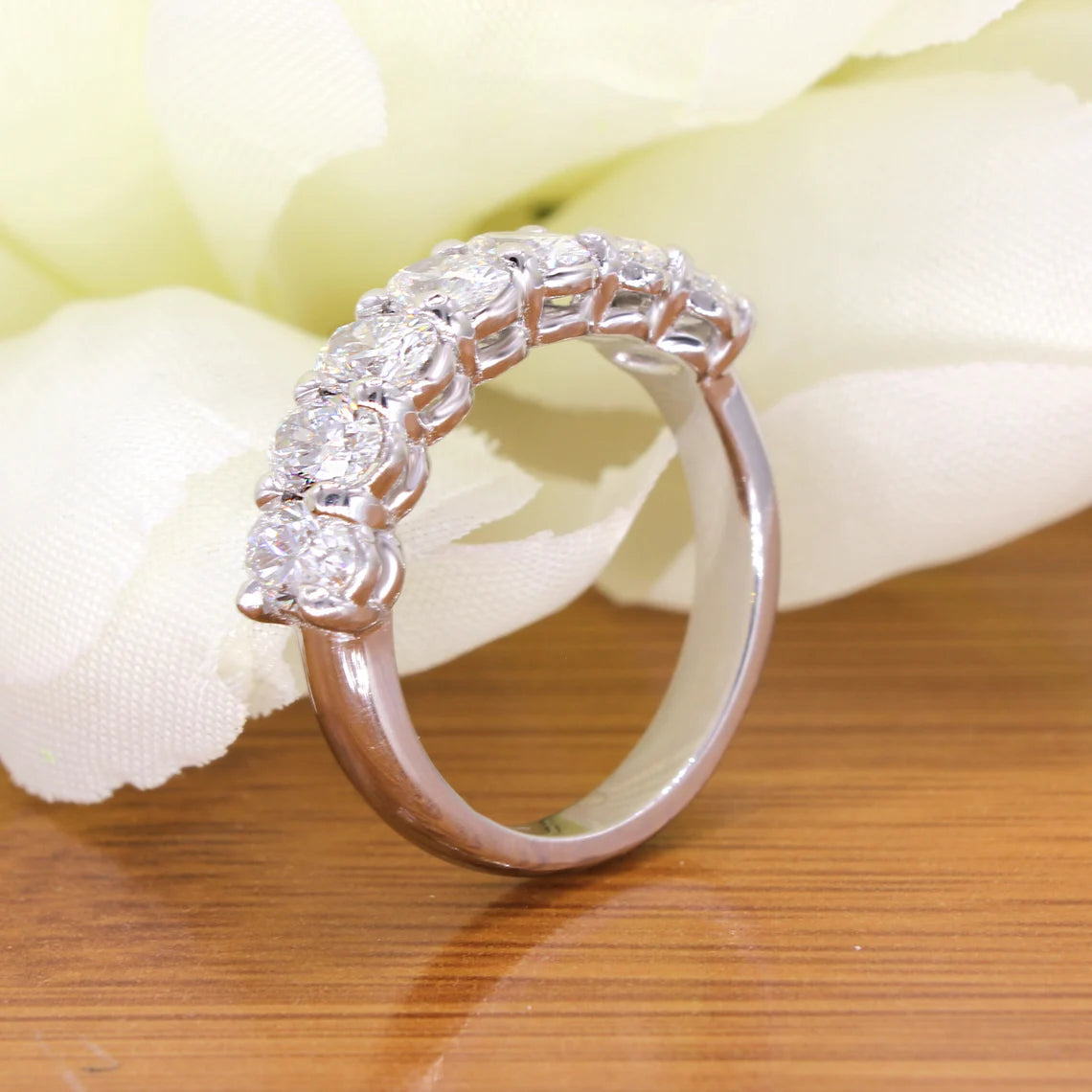 1.88 ct. Oval Diamond Wedding Ring , Shared Prong Set 7 Stone Band