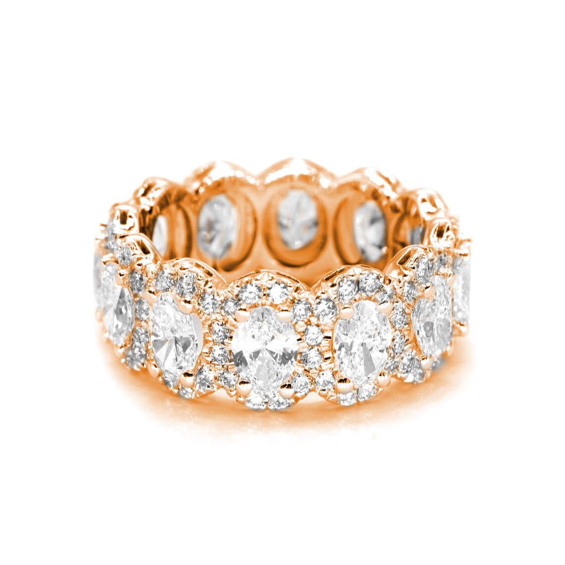 4.5 ctw. Oval and Round Diamond Eternity Band, Oval Diamond Halo Accent Eternity Ring-VIRABYANI