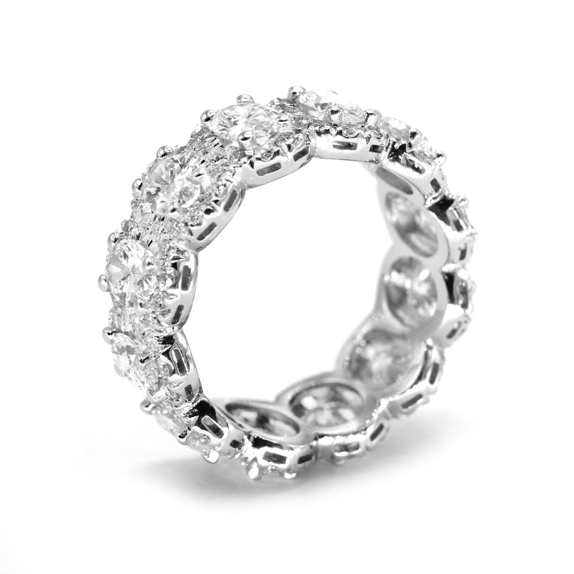 4.5 ctw. Oval and Round Diamond Eternity Band, Oval Diamond Halo Accent Eternity Ring-VIRABYANI