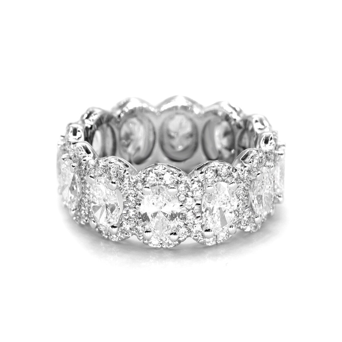 4.5 ctw. Oval and Round Diamond Eternity Band, Oval Diamond Halo Accent Eternity Ring-VIRABYANI