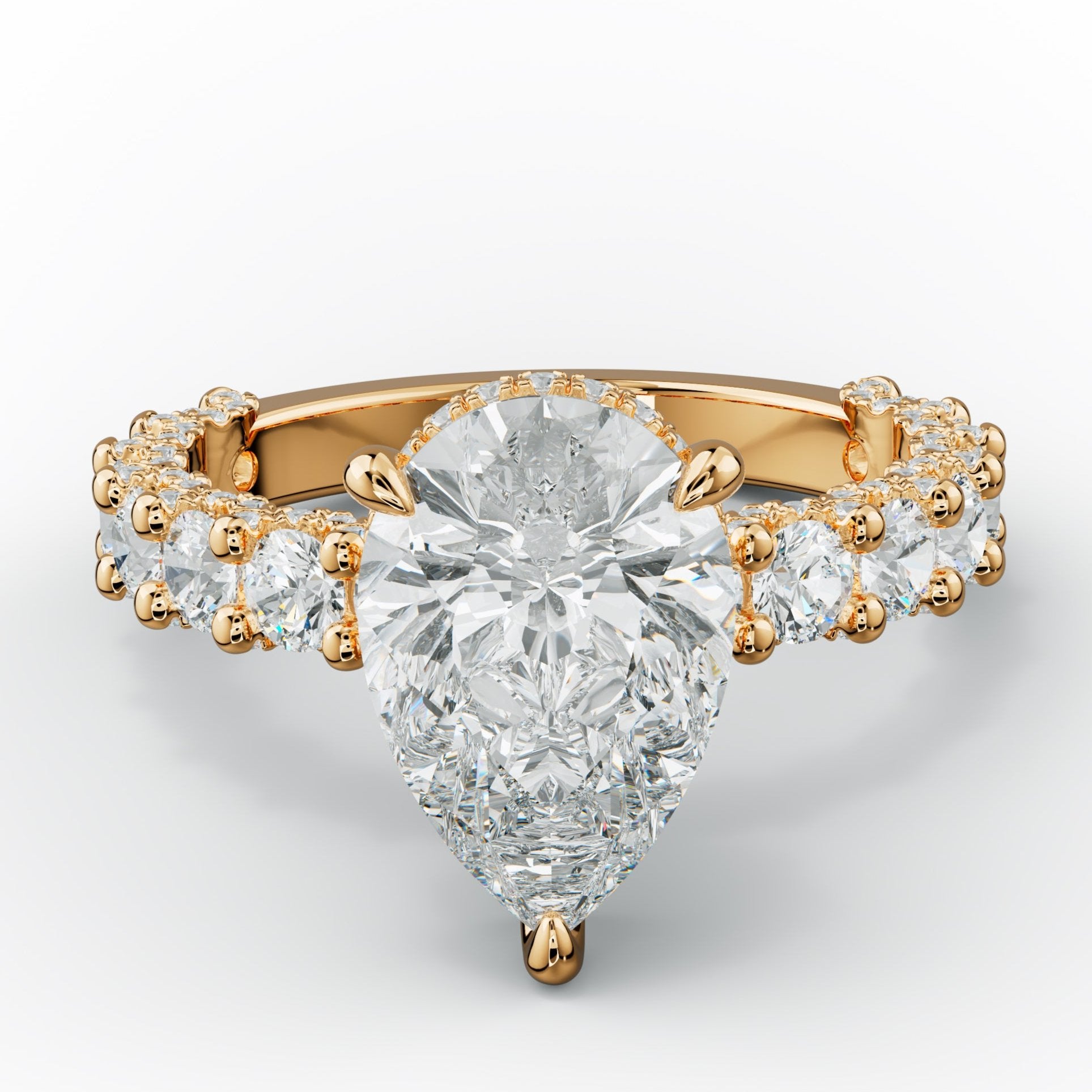 Savannah Pear Shape Diamond Engagement Ring With 3D Side Diamonds