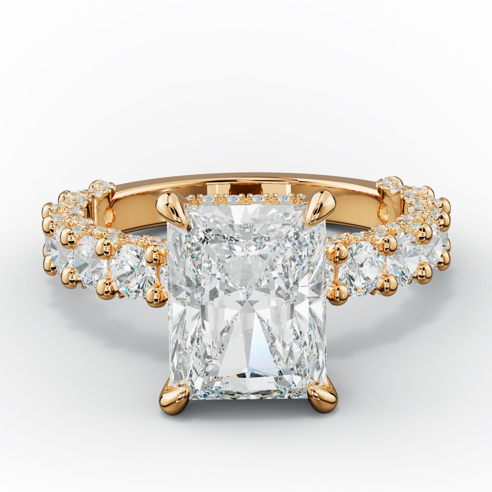 Savannah Radiant Cut Diamond Engagement Ring With Accented Side stones and Hidden Halo