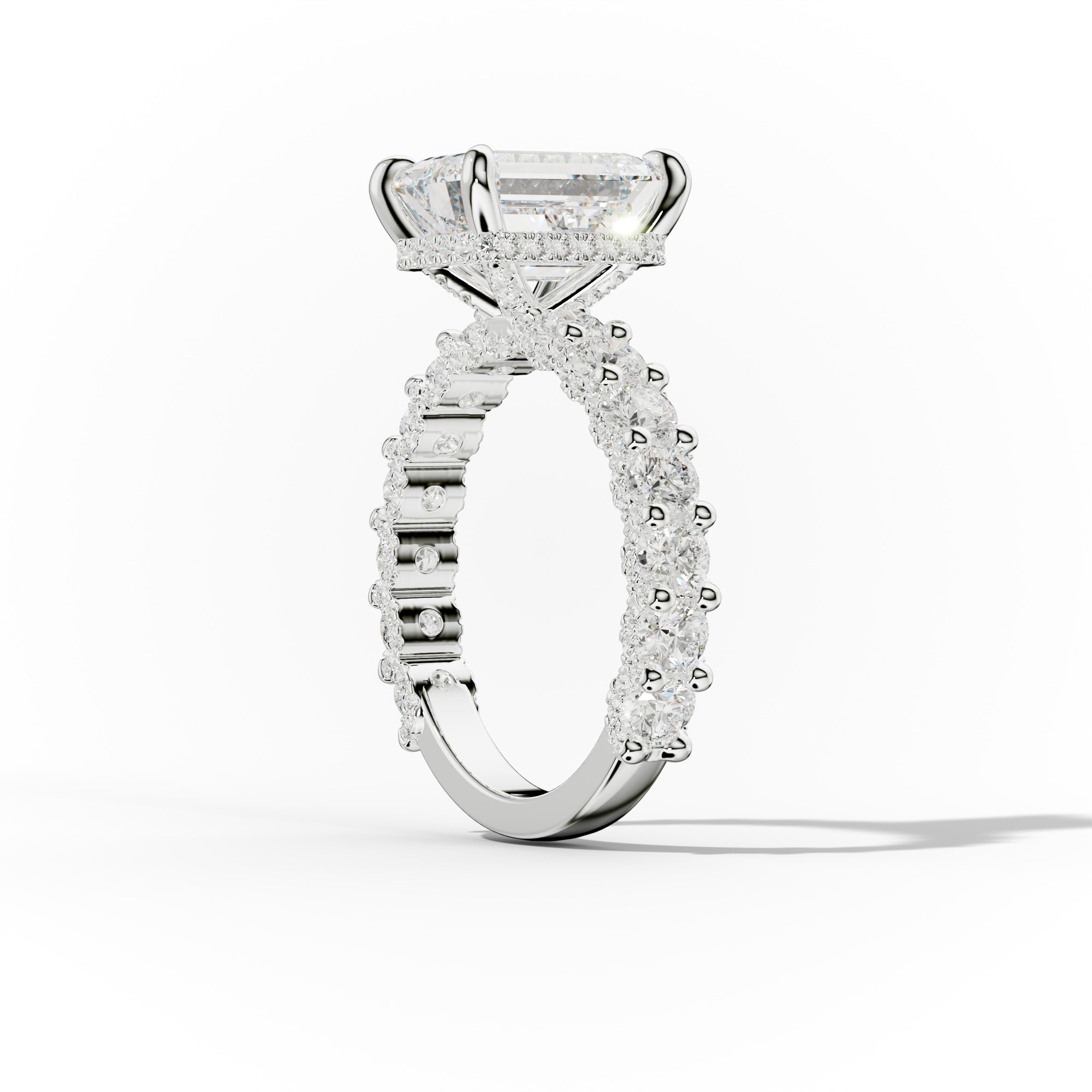Savannah Emerald Cut Diamond Engagement Ring Accented Side Stones
