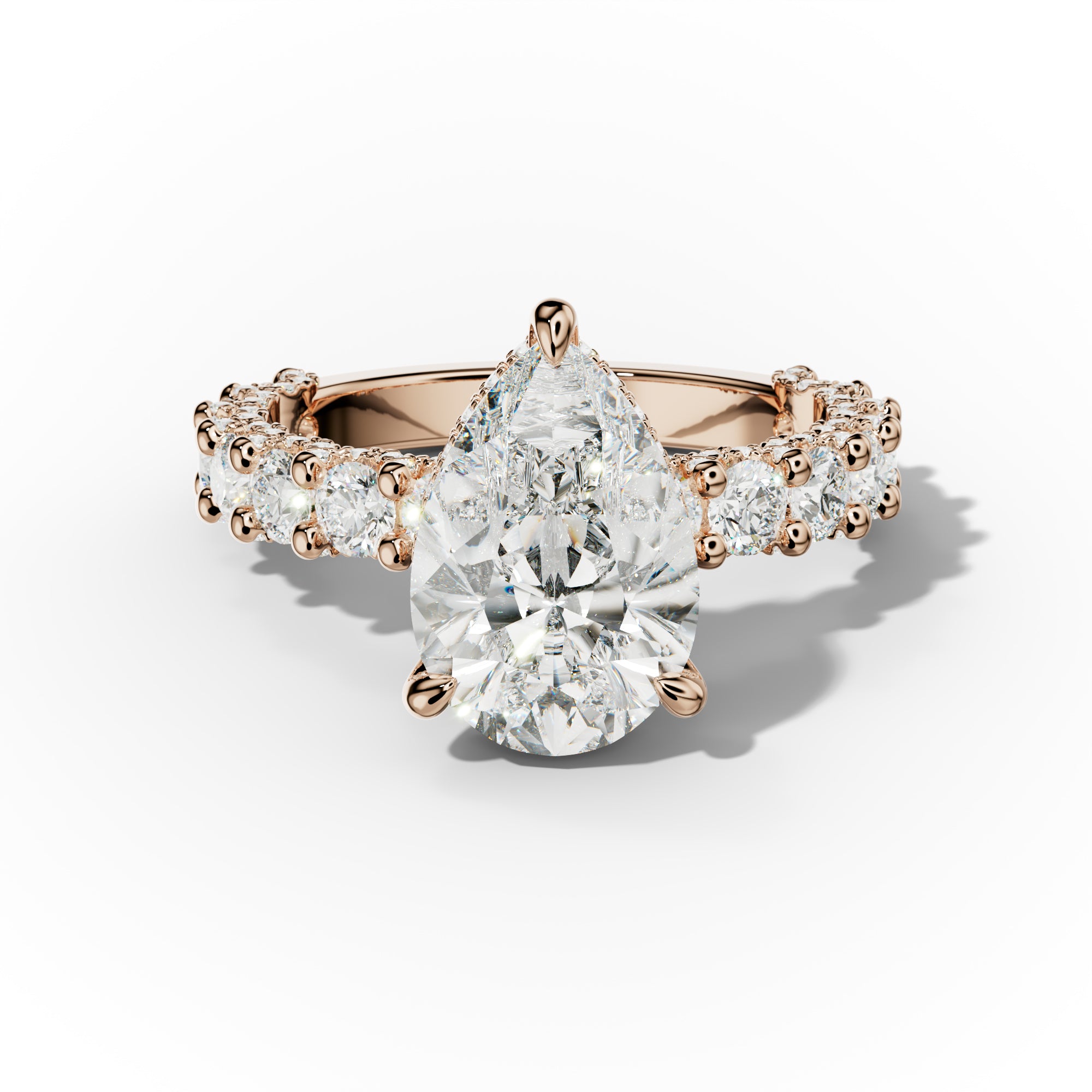 Savannah Pear Shape Diamond Engagement Ring With 3D Side Diamonds