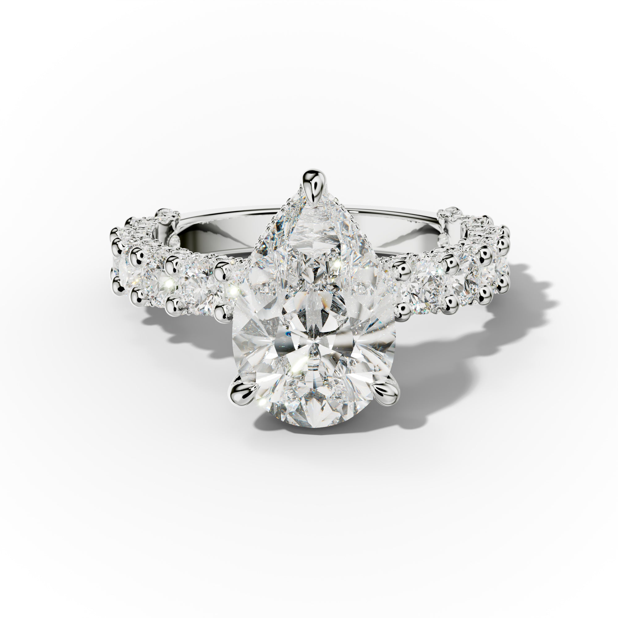 Savannah Pear Shape Diamond Engagement Ring With 3D Side Diamonds