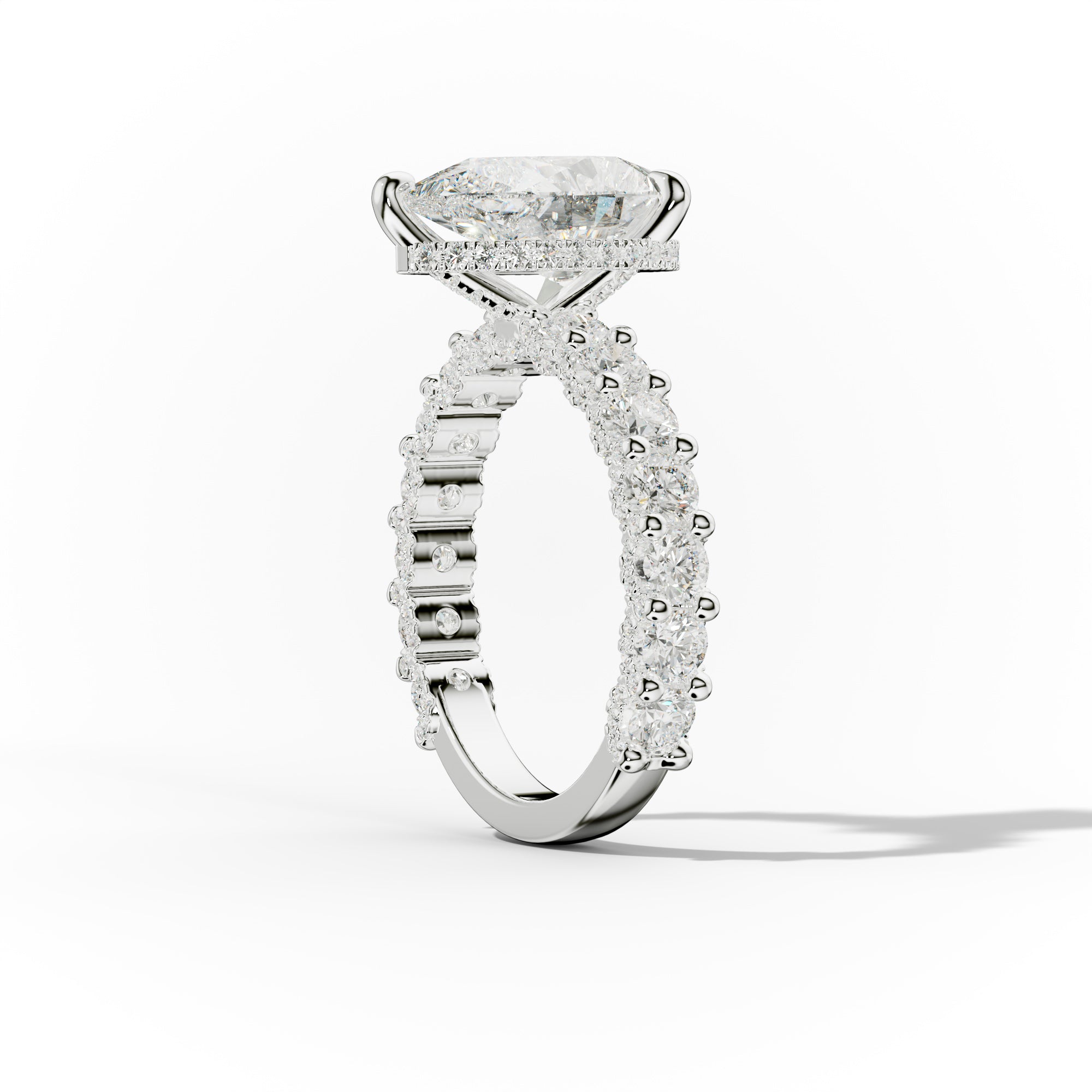 Savannah Pear Shape Diamond Engagement Ring With 3D Side Diamonds