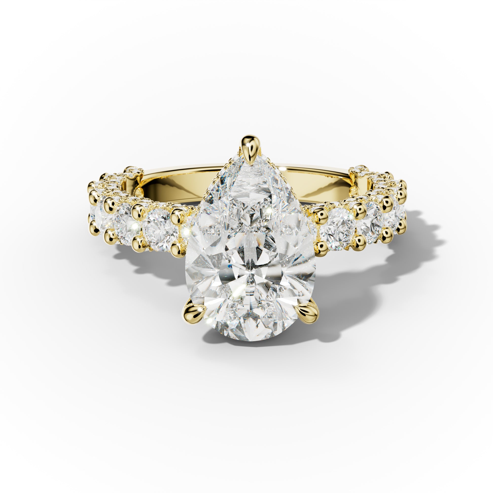 Savannah Pear Shape Diamond Engagement Ring With 3D Side Diamonds