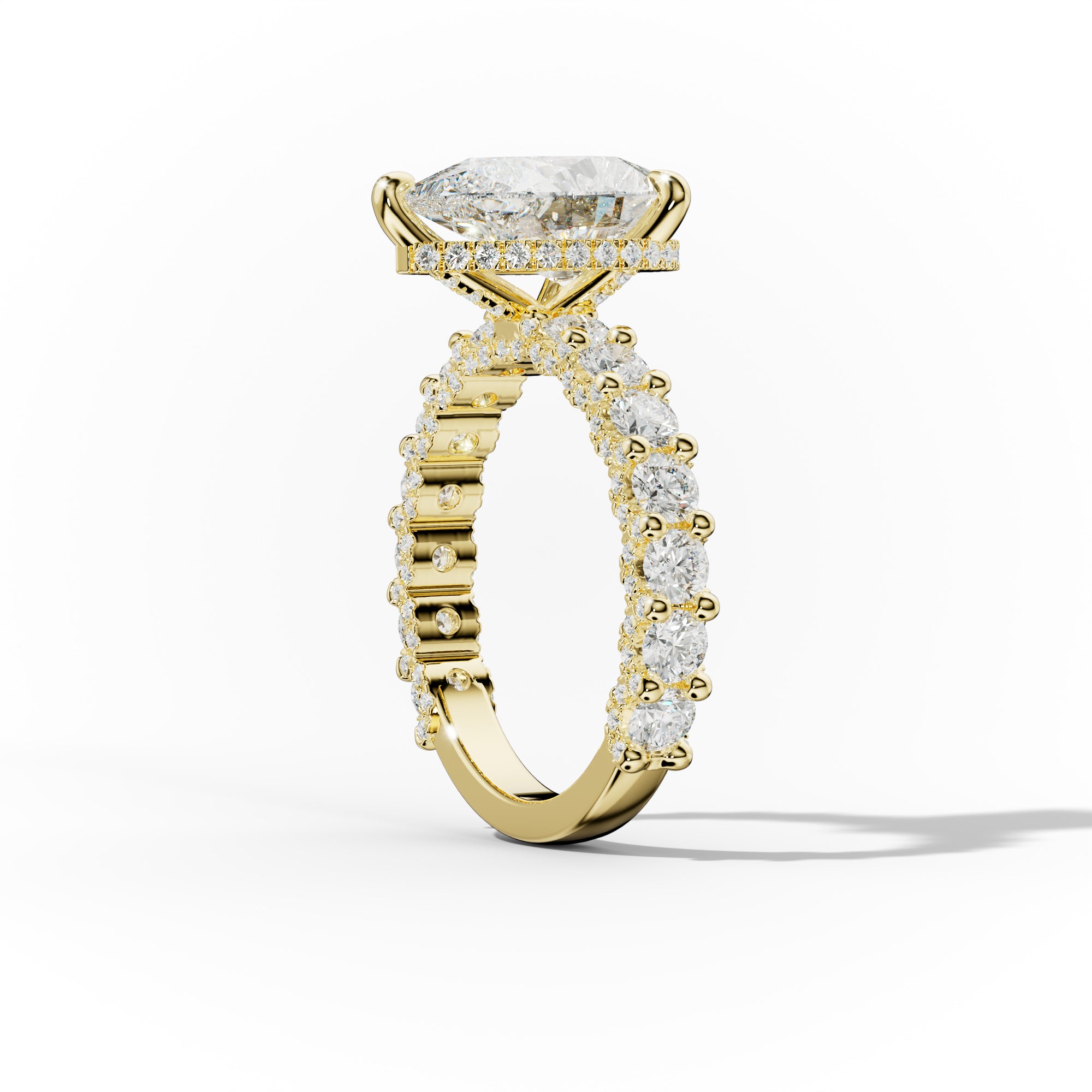 Savannah Pear Shape Diamond Engagement Ring With 3D Side Diamonds