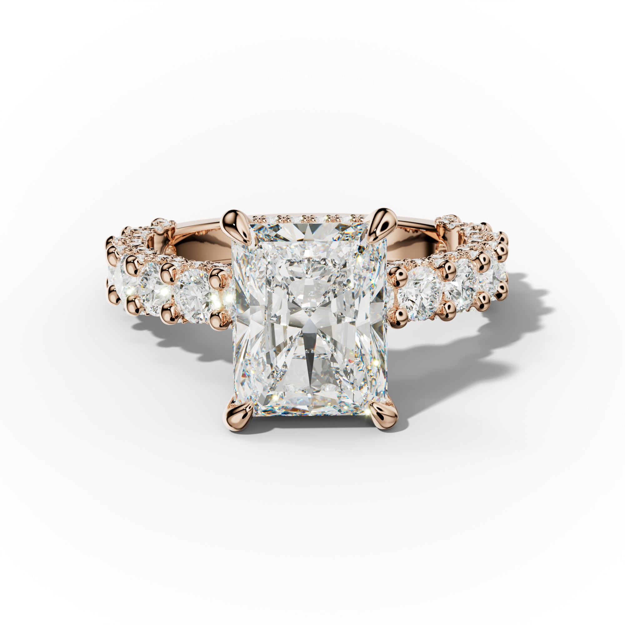 Savannah Radiant Cut Diamond Engagement Ring With Accented Side stones and Hidden Halo