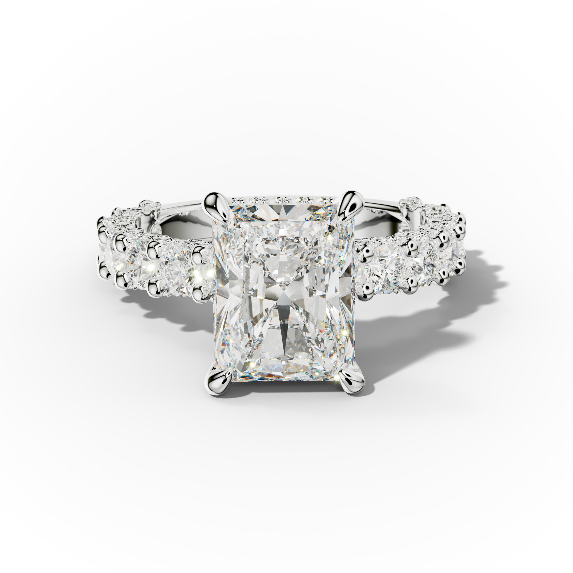 Savannah Radiant Cut Diamond Engagement Ring With Accented Side stones and Hidden Halo