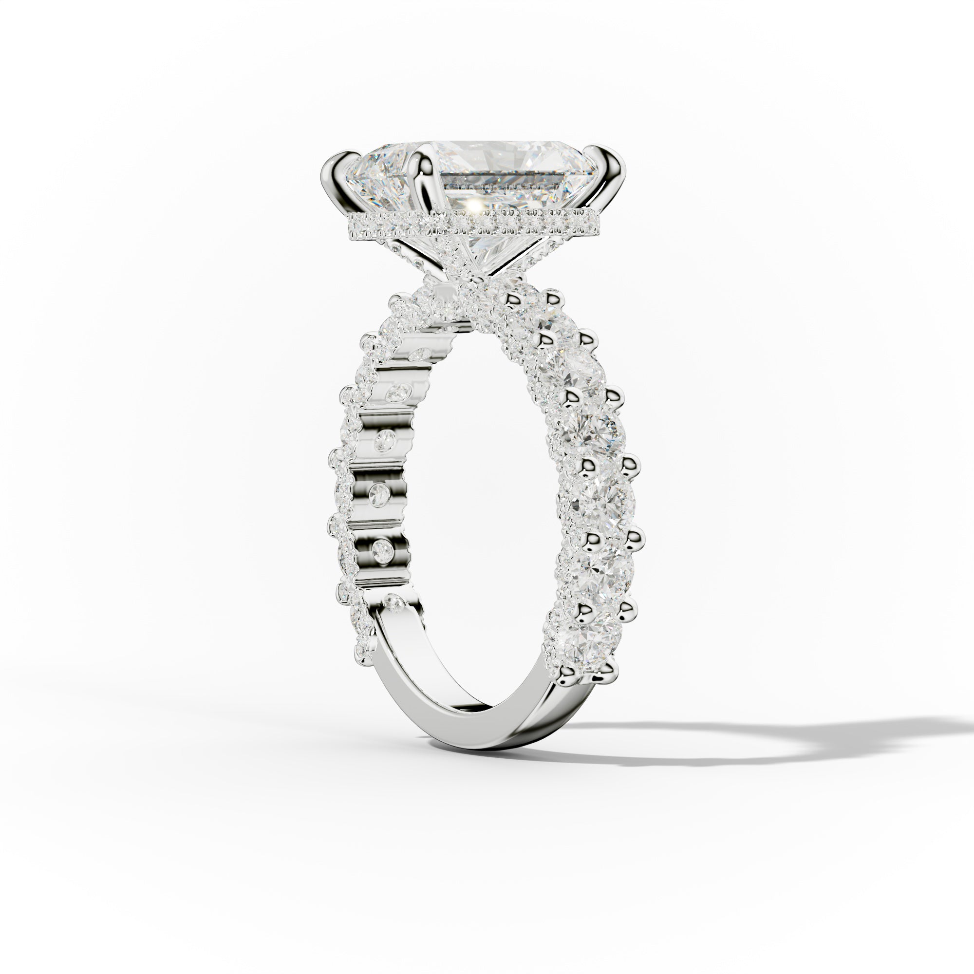 Radiant Cut Diamond Engagement Ring With Accented Side stones and