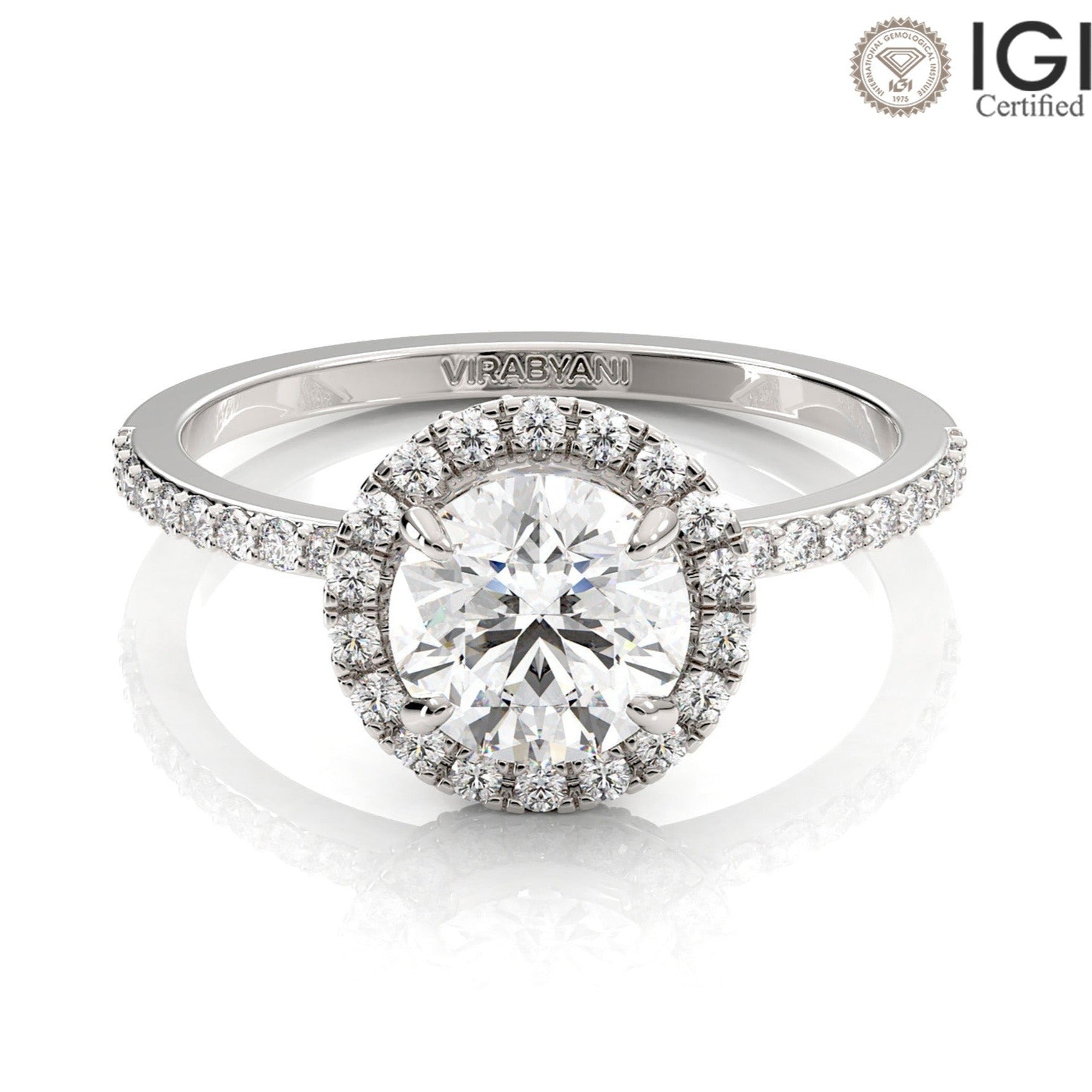 Valentina Round Lab Grown Diamond Halo Engagement Ring IGI Certified-VIRABYANI