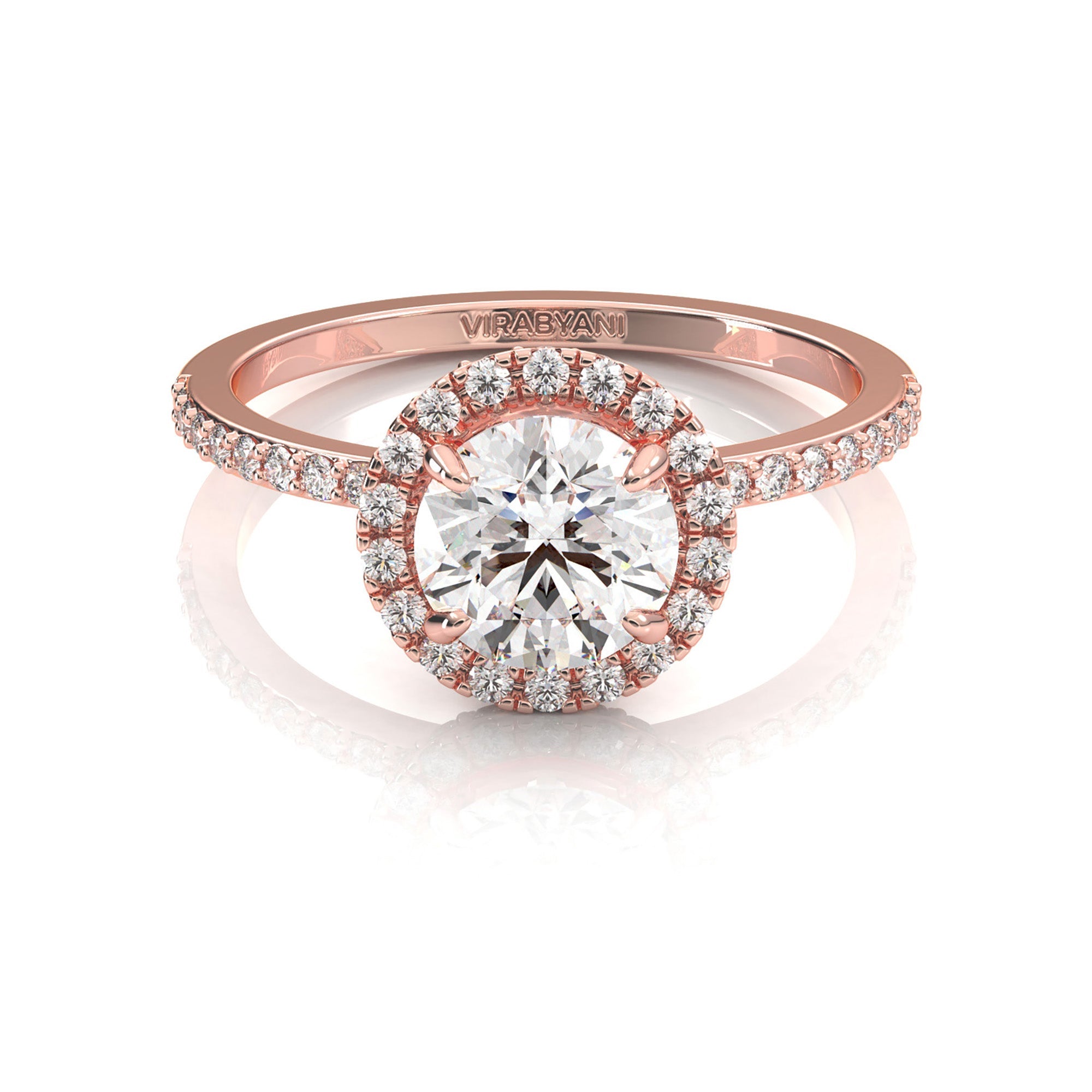 Valentina Round Lab Grown Diamond Halo Engagement Ring IGI Certified-VIRABYANI