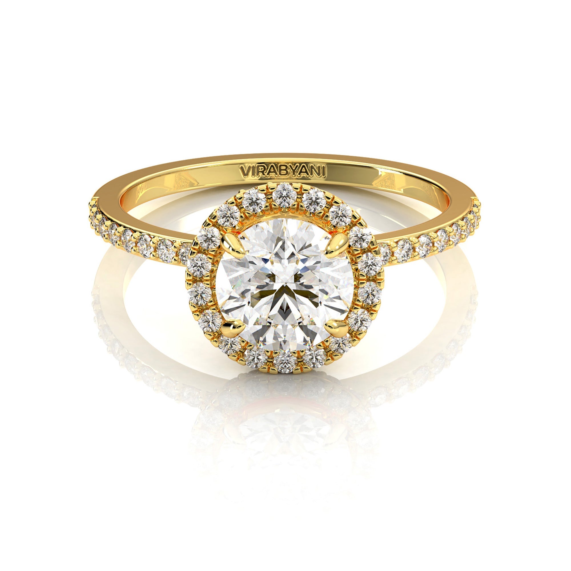 Valentina Round Lab Grown Diamond Halo Engagement Ring IGI Certified-VIRABYANI