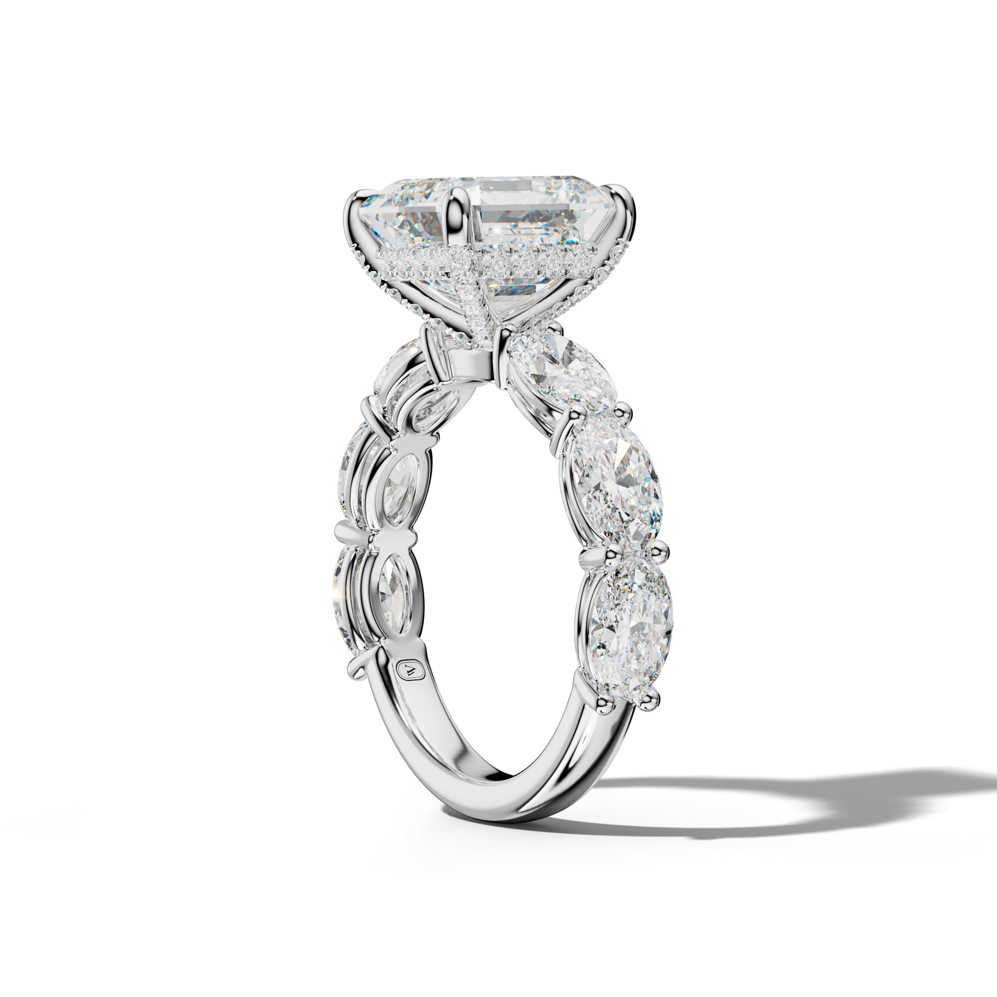 Maci Asscher Diamond Engagement Ring With East West Oval Side Stones