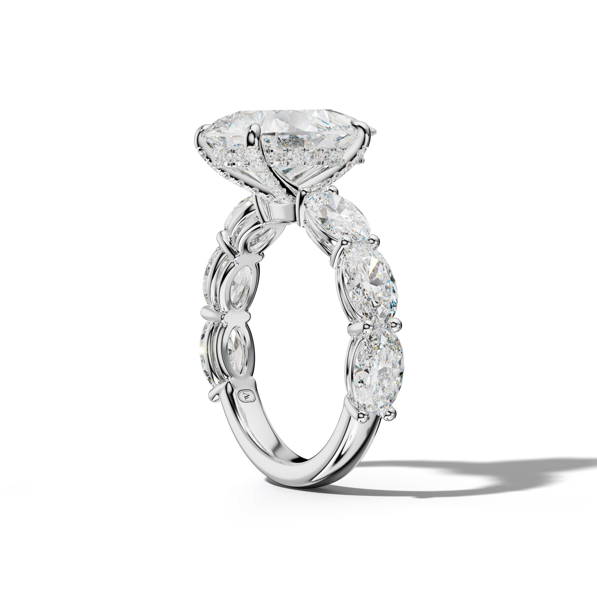 Maci Pear Shape Engagement Ring With East West Oval Side Stones